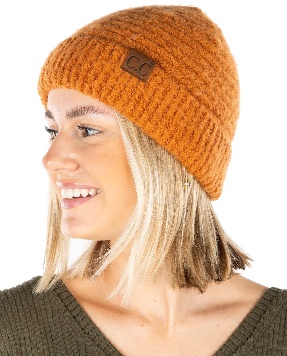 4141 Super Soft Knit Boucle Beanie - Rust No Pom